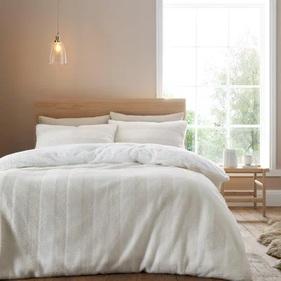 Dunelm Bianca Cosy Soft Stripe Faux Fur Duvet Cover and Pillowcase Set