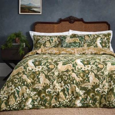 Dunelm Paoletti Harewood Emerald 100% Cotton Duvet Cover & Pillowcase Set Green/Yellow/White