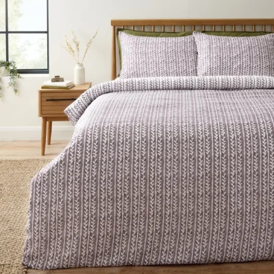 Dunelm Hatty Leaf Purple Duvet Cover and Pillowcase Set Purple/White