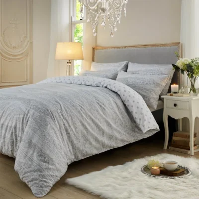 Dunelm Holly Willoughby Keeva Grey Brushed Cotton Duvet Cover and Pillowcase Set Grey