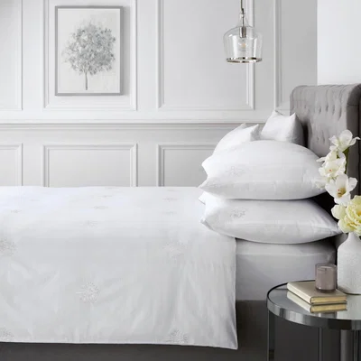 Dunelm Appletree Boutique Embroidered Tree 200 Thread Count Cotton Duvet Cover and Pillowcase Set White