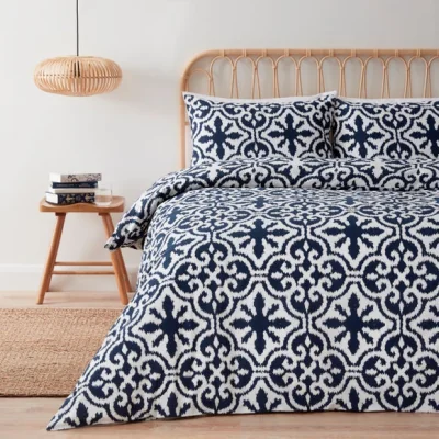 Dunelm Satara Cosy Soft Duvet Cover and Pillowcase Set Blue/White