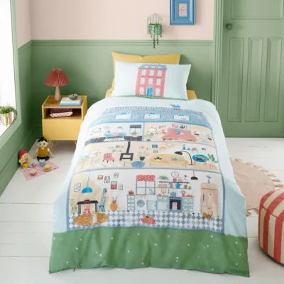 Dunelm Dolls House Duvet Cover and Pillowcase Set Blue
