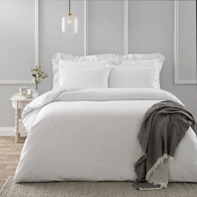 Dunelm Broderie Lace Edge 100% Cotton Duvet Cover & Pillowcase Set