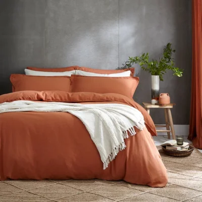 Dunelm Cotton Linen Butterscotch Duvet Cover & Pillowcase Set Butterscotch (Orange)