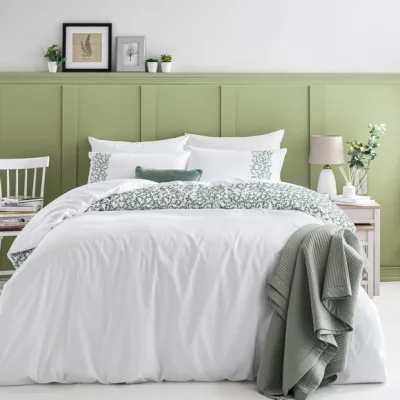 Dunelm Kersey Embroidery Green Duvet Cover & Pillowcase Set Green