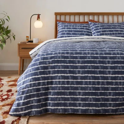 Dunelm Kirby Stripe Navy Duvet Cover and Pillowcase Set Navy Blue/White