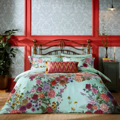 Dunelm Matthew Williamson Floral Bloom 200 Thread Count Cotton Mint Green Duvet Cover and Pillowcase Set Mint (Green)