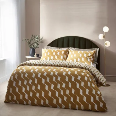 Dunelm HÖEM Zabine Cotton Rich Duvet Cover & Pillowcase Set, Mustard Yellow/White