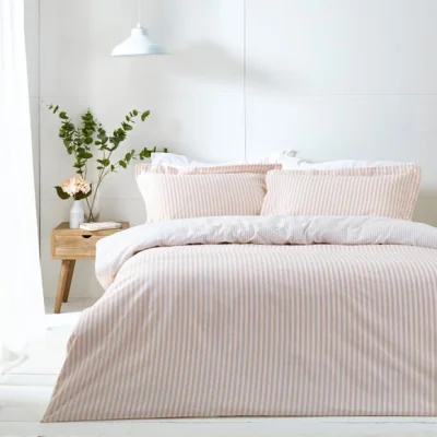 Dunelm The Linen Yard Hebden Blush 100% Cotton Duvet Cover & Pillowcase Set Blush