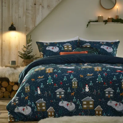 Dunelm Furn. Winter Pines Navy Duvet Cover and Pillowcase Set Navy
