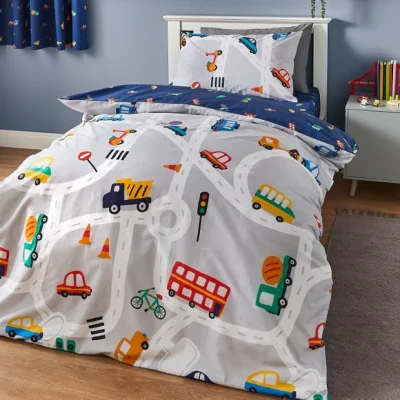 Dunelm Transport Duvet Cover and Pillowcase Set Grey/Blue/Red