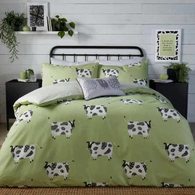 Dunelm Daisy Cow Green Duvet Cover and Pillowcase Set Green