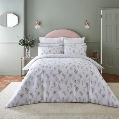 Dunelm Dorma Beatrice 100% Cotton Duvet Cover and Pillowcase Set Pink/Green/White