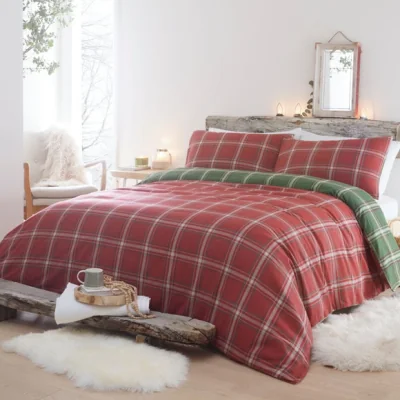 Dunelm Aviemore Checked Duvet Cover and Pillowcase Set Red Red