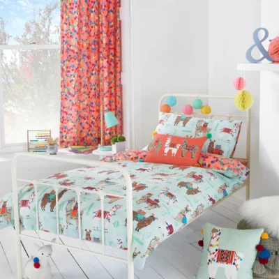 Dunelm little furn. Llamarama Duvet Cover & Pillowcase Set Green/Red/Blue