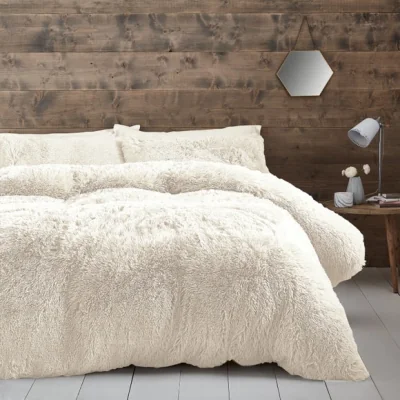 Dunelm Catherine Lansfield Cuddly Faux Fur Duvet Cover & Pillowcase Set Cream