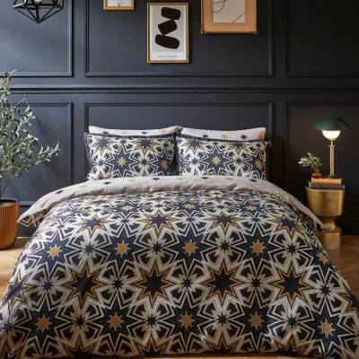 Dunelm Matthew Williamson Riad Stars 200 Thread Count Cotton Black Duvet Cover and Pillowcase Set Black