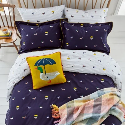 Dunelm Joules Ducks March 100% Cotton Duvet Cover and Pillowcase Set Navy (Blue)