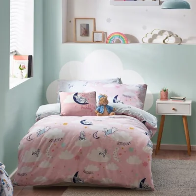 Dunelm Peter Rabbit™ Sleepy Head Pink Duvet Cover and Pillowcase Set Pink/White