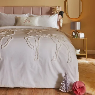 Dunelm White Tufted Reindeer 100% Cotton Duvet Cover and Pillowcase Set White