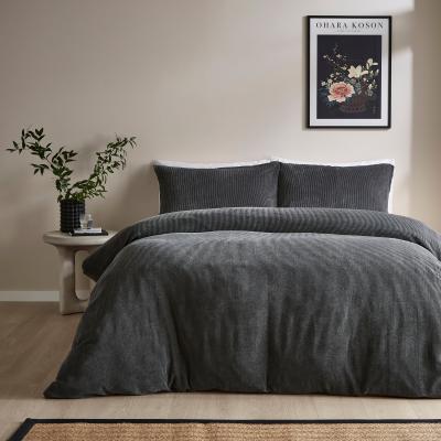 Dunelm Felix Corduroy Duvet Cover and Pillowcase Set Charcoal (Grey)