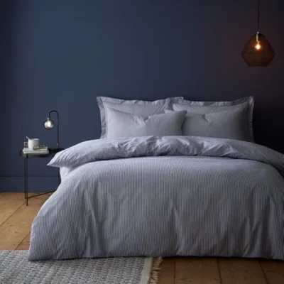 Dunelm Addison Stripe Navy Duvet Cover and Pillowcase Set Hong Kong 1374 Navy (Blue)