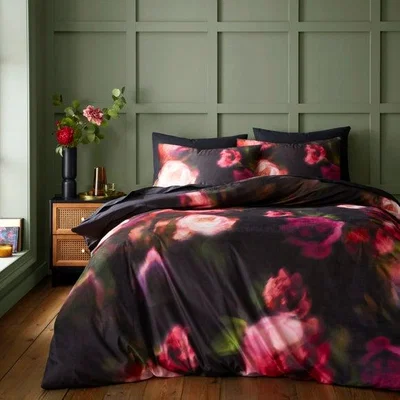 Dunelm Blurred Floral Velour Duvet Cover & Pillowcase Set