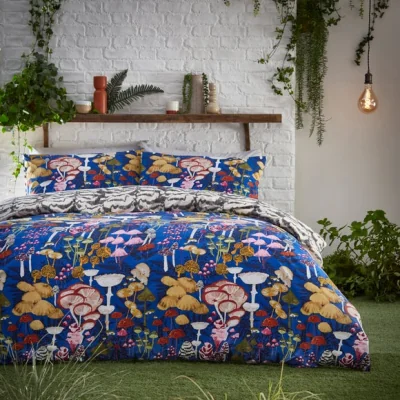 Dunelm furn. Amanita Duvet Cover & Pillowcase Set Blue/White/Brown