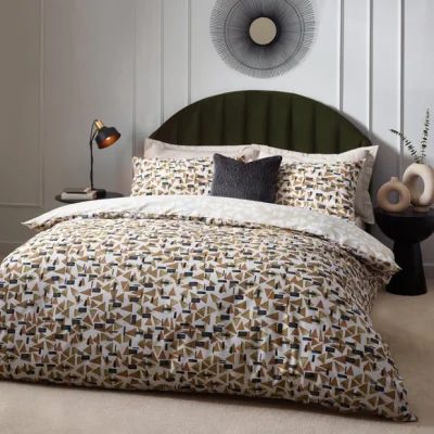 Dunelm HÖEM City Cotton Rich Duvet Cover & Pillowcase Set, Brown/White/Black