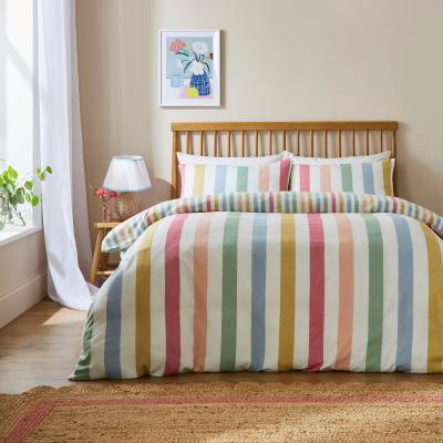 Dunelm Rainbow Stripe Brushed Cotton Duvet Cover and Pillowcase Set MultiColoured