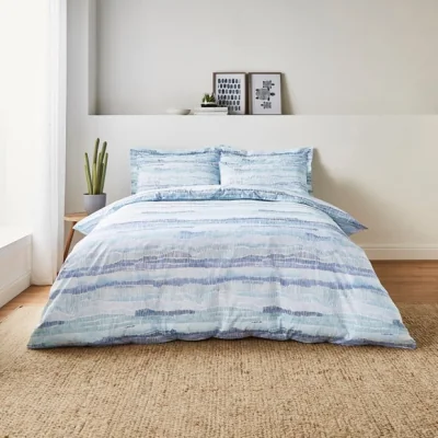 Dunelm Ripley Seafoam 100% Cotton Duvet Cover and Pillowcase Set Blue/White