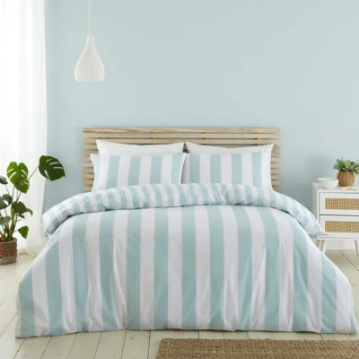 Dunelm Catherine Lansfield Cove Stripe Duck Egg Blue Duvet Cover and Pillowcase Set Duck Egg (Blue)