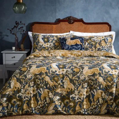 Dunelm Paoletti Harewood Blue 100% Cotton Duvet Cover & Pillowcase Set Blue/Yellow