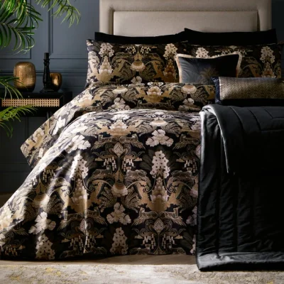 Dunelm Suburban Jungle Duvet Cover and Pillowcase Set Black Black
