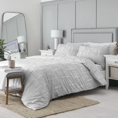 Dunelm Linear Grey Duvet Cover and Pillowcase Set Grey
