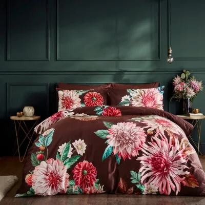 Dunelm Allouise Floral Brown Duvet Cover and Pillowcase Set Brown