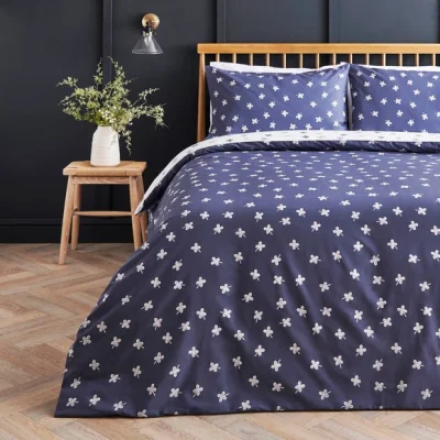 Dunelm Disty Clover Cool Touch Duvet Cover and Pillowcase Set Blue/White