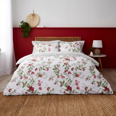 Dunelm Matilda Duvet Cover and Pillowcase Set Red/Green/White
