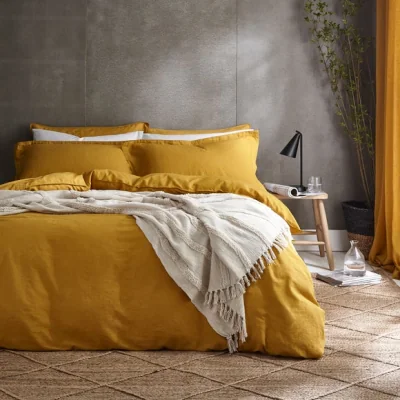 Dunelm Cotton Linen Yellow Duvet Cover & Pillowcase Set Yellow