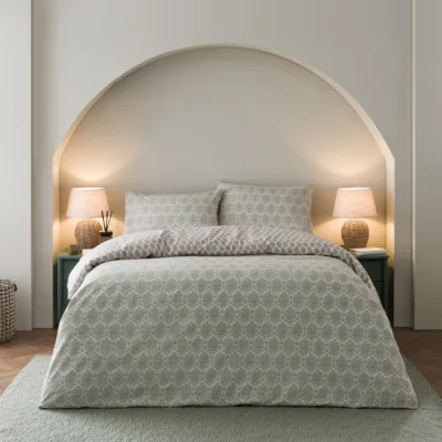 Dunelm Tove Woodblock 100% Cotton Duvet Cover & Pillowcase Set