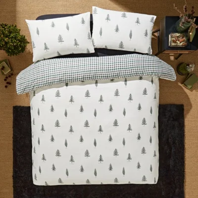 Dunelm Winter Forest 100% Brushed Cotton Reversible Duvet Cover & Pillowcase Set White