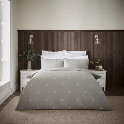 Dunelm Dorma Purity Carro 100% Cotton Duvet Cover and Pillowcase Set Grey/White