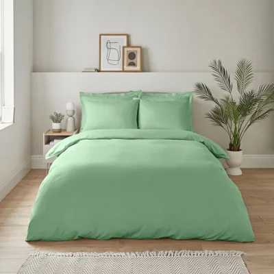 Dunelm Super Soft Green Duvet Cover & Pillowcase Set Green