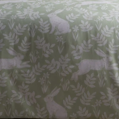 Dunelm Dreams and Drapes Spring Rabbits Reversible Duvet Cover and Pillowcase Set Green