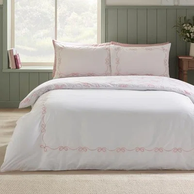Dunelm Catherine Lansfield Bow Embroidery Polycotton Duvet Cover & Pillowcase Set
