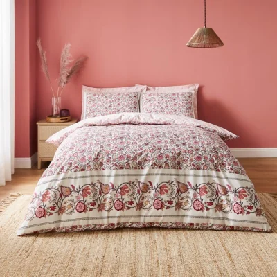 Dunelm Zarah Pink Duvet Cover and Pillowcase Set Red/White
