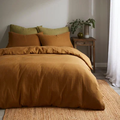 Dunelm Cotton Muslin Woven Duvet Cover & Pillowcase Set