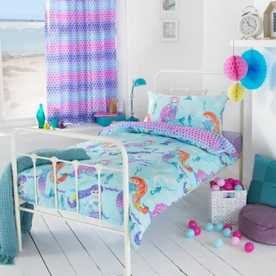 Dunelm little furn. Mermaid Duvet Cover & Pillowcase Set Blue/Pink/Yellow