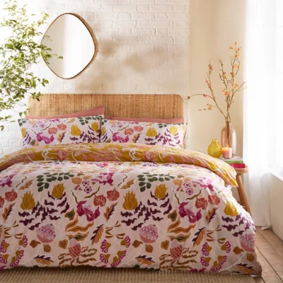 Dunelm furn. Protea Duvet Cover & Pillowcase Set Pink/Yellow/Green